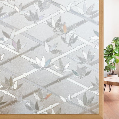 Stained Glass Effect 3D Plant Motif Window Film, Decorative Privacy Window Decal V1188-MS-325-1790