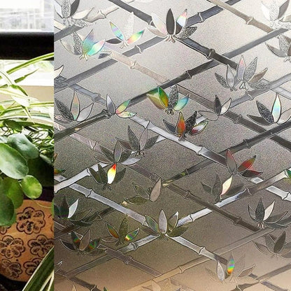 Stained Glass Effect 3D Plant Motif Window Film, Decorative Privacy Window Decal V1188-MS-325-1790