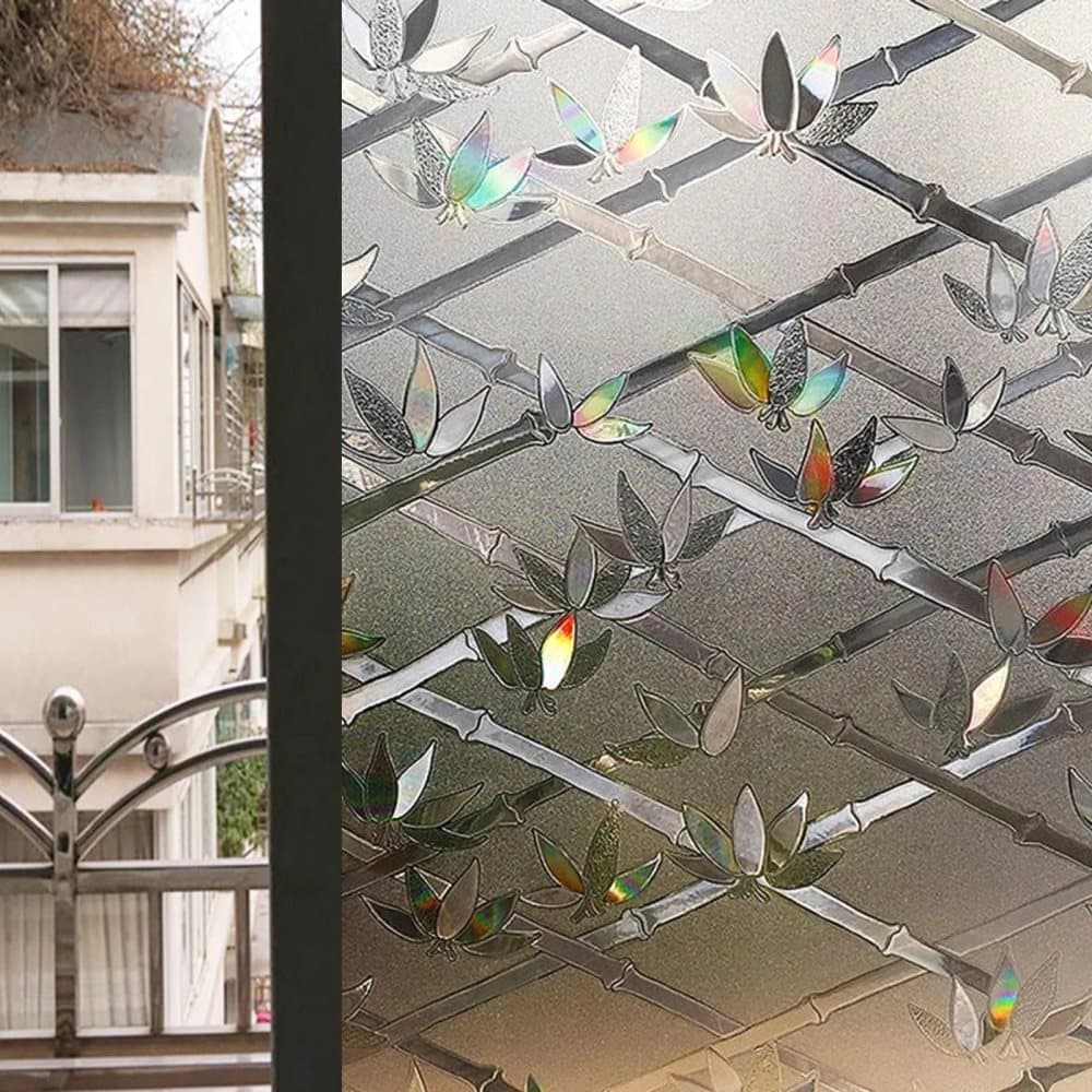 Stained Glass Effect 3D Plant Motif Window Film, Decorative Privacy Window Decal V1188-MS-325-1790