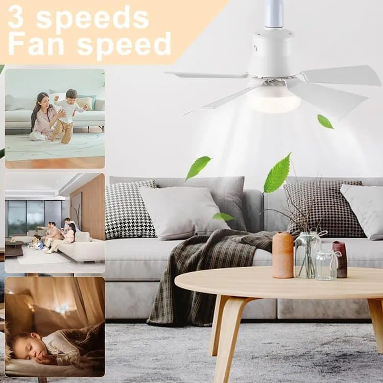 52 Inch LED Ceiling Fan with Remote Control, 3 Speeds and 3 Light Colors, E27 Bulb Compatible, White V1188-MS-325-1791