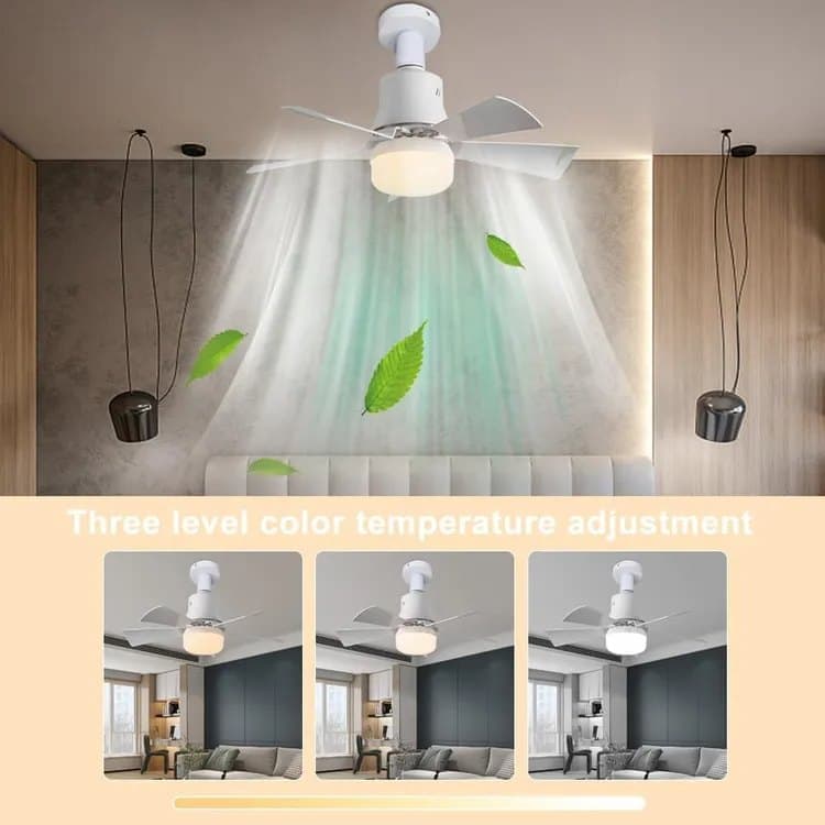 52 Inch LED Ceiling Fan with Remote Control, 3 Speeds and 3 Light Colors, E27 Bulb Compatible, White V1188-MS-325-1791