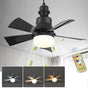 52 Inch Ceiling Fan with Remote Control, 3 Speeds, LED E27, 3 Light Colors, Black V1188-MS-325-1792