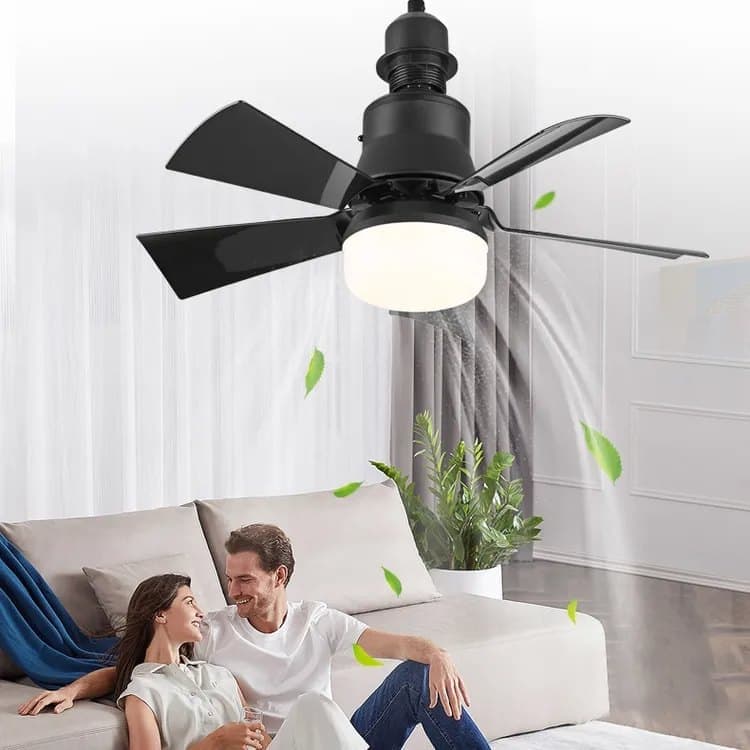 52 Inch Ceiling Fan with Remote Control, 3 Speeds, LED E27, 3 Light Colors, Black V1188-MS-325-1792
