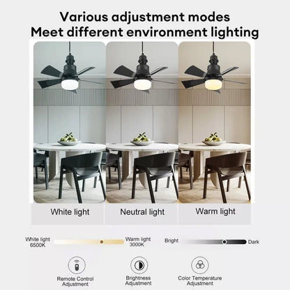 52 Inch Ceiling Fan with Remote Control, 3 Speeds, LED E27, 3 Light Colors, Black V1188-MS-325-1792
