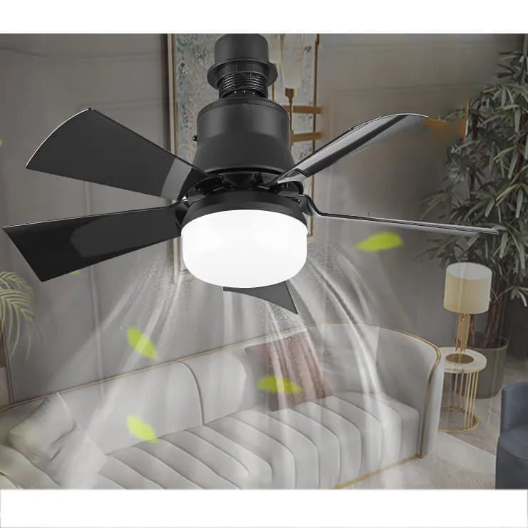 52 Inch Ceiling Fan with Remote Control, 3 Speeds, LED E27, 3 Light Colors, Black V1188-MS-325-1792