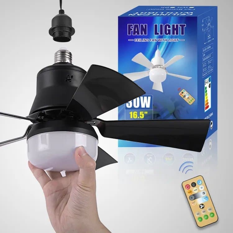 52 Inch Ceiling Fan with Remote Control, 3 Speeds, LED E27, 3 Light Colors, Black V1188-MS-325-1792