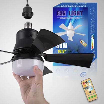 52 Inch Ceiling Fan with Remote Control, 3 Speeds, LED E27, 3 Light Colors, Black V1188-MS-325-1792