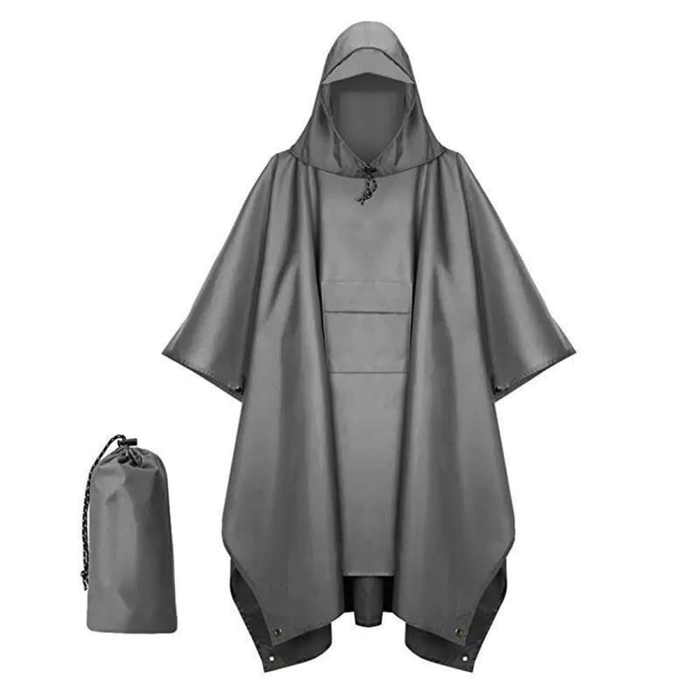 Waterproof Rain Jacket Poncho 3-in-1 Multifunctional with Hood, Gray V1188-MS-325-1793