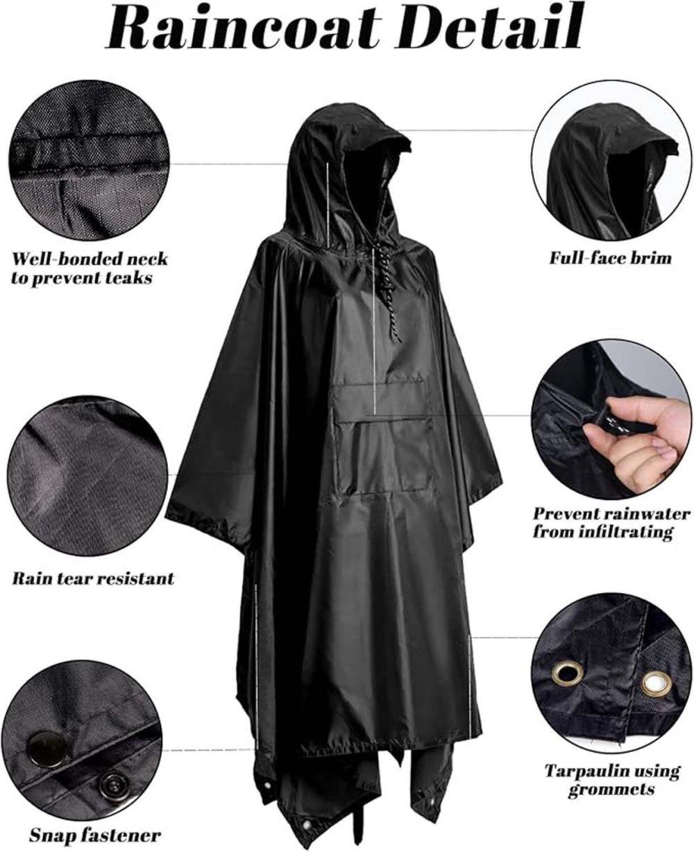 Waterproof Rain Jacket Poncho 3-in-1 Multifunctional with Hood, Gray V1188-MS-325-1793