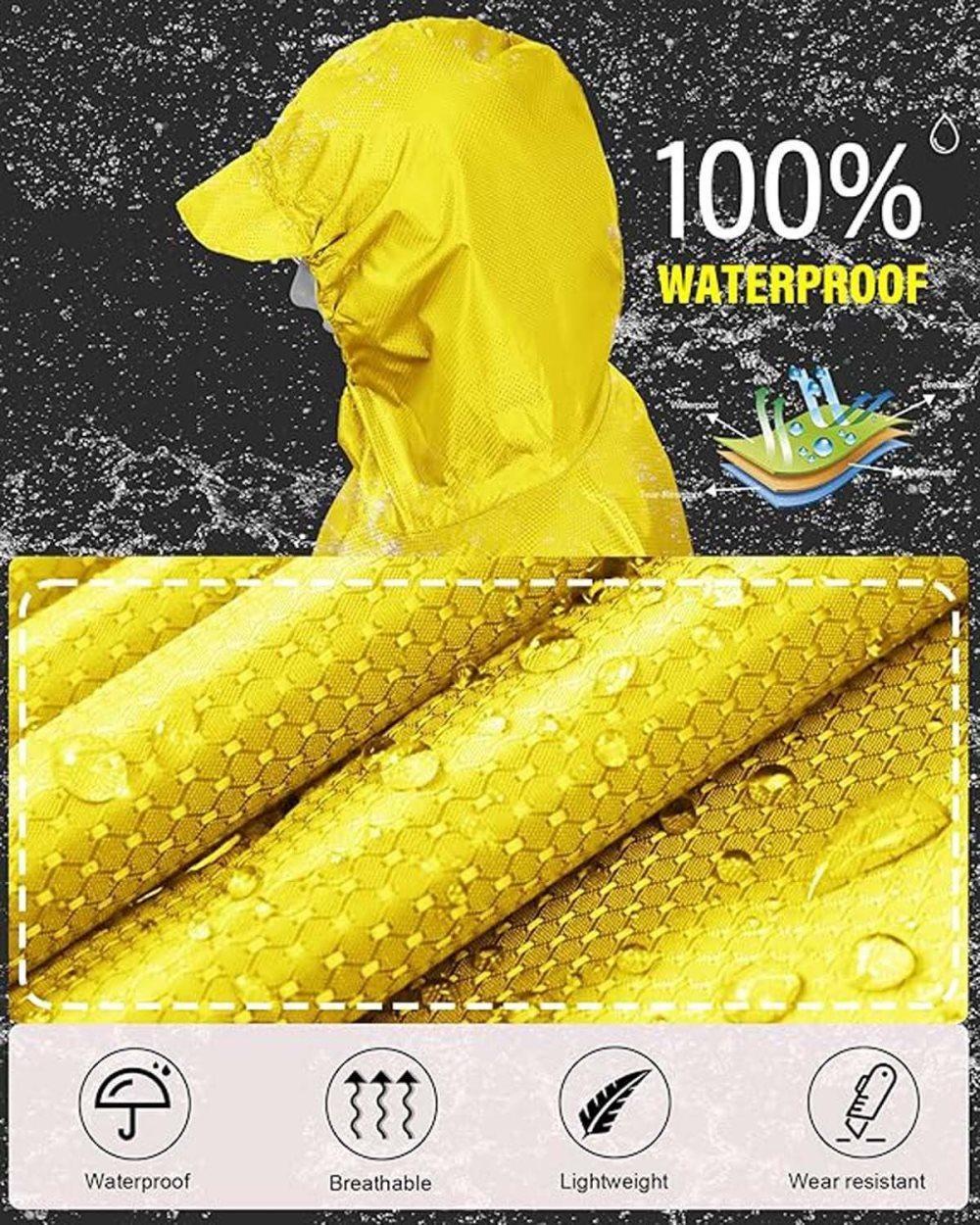 3-in-1 Waterproof Rain Jacket Poncho with Hood, Breathable Outdoor Raincoat, Yellow V1188-MS-325-1794