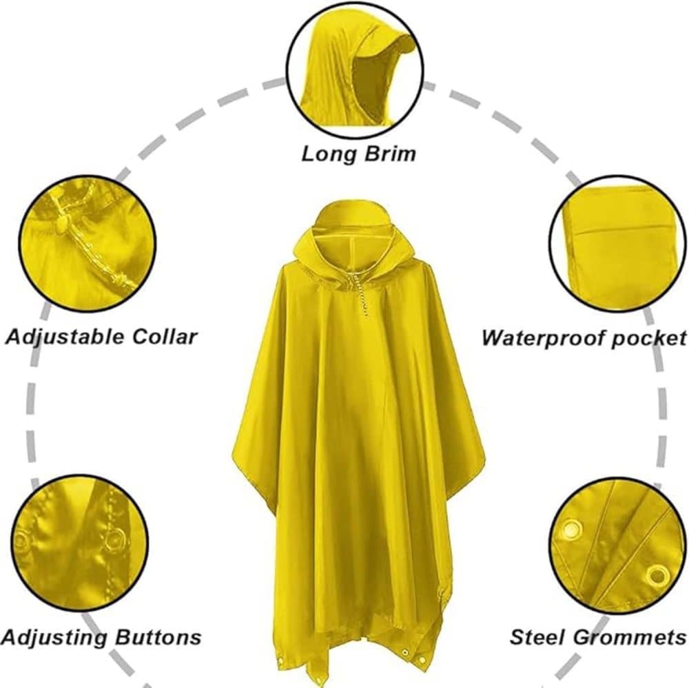 3-in-1 Waterproof Rain Jacket Poncho with Hood, Breathable Outdoor Raincoat, Yellow V1188-MS-325-1794