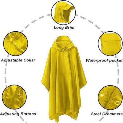 3-in-1 Waterproof Rain Jacket Poncho with Hood, Breathable Outdoor Raincoat, Yellow V1188-MS-325-1794