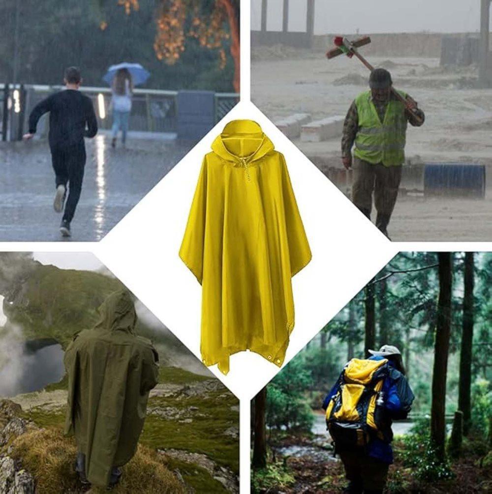 3-in-1 Waterproof Rain Jacket Poncho with Hood, Breathable Outdoor Raincoat, Yellow V1188-MS-325-1794