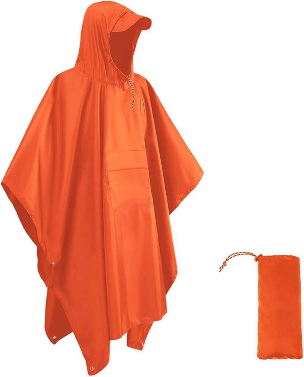 Breathable Waterproof 3-in-1 Rain Jacket Poncho with Hood for Outdoor Activities, Orange V1188-MS-325-1795