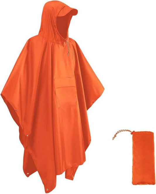 Breathable Waterproof 3-in-1 Rain Jacket Poncho with Hood for Outdoor Activities, Orange V1188-MS-325-1795