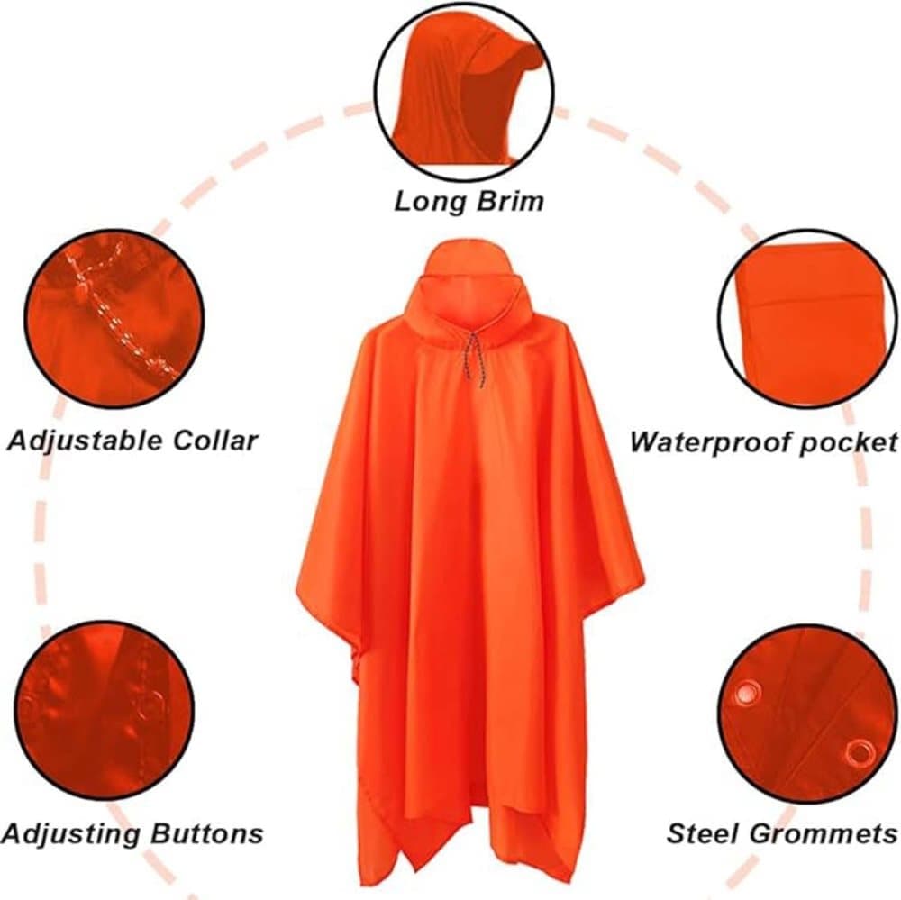 Breathable Waterproof 3-in-1 Rain Jacket Poncho with Hood for Outdoor Activities, Orange V1188-MS-325-1795