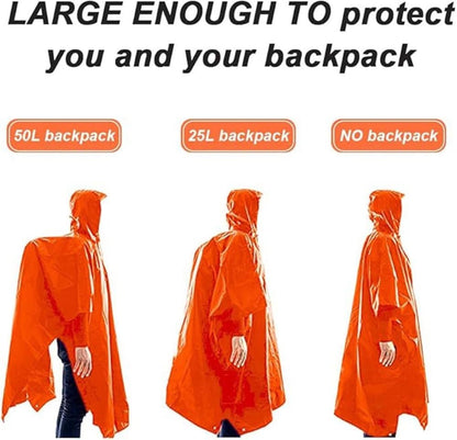 Breathable Waterproof 3-in-1 Rain Jacket Poncho with Hood for Outdoor Activities, Orange V1188-MS-325-1795