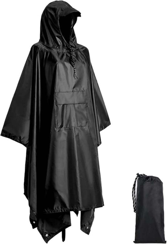 3-in-1 Waterproof Rain Jacket Poncho with Hood, Breathable Raincoat, Black V1188-MS-325-1796