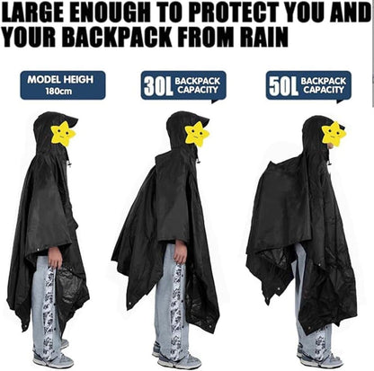 3-in-1 Waterproof Rain Jacket Poncho with Hood, Breathable Raincoat, Black V1188-MS-325-1796