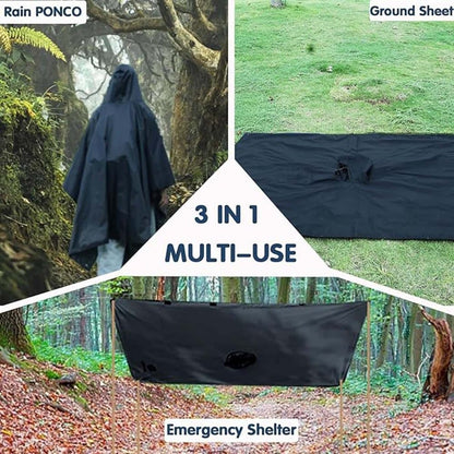 3-in-1 Waterproof Rain Jacket Poncho with Hood, Breathable Raincoat, Black V1188-MS-325-1796