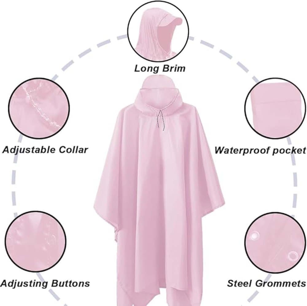 3-in-1 Multifunctional Waterproof Rain Jacket Poncho with Hood, Breathable Raincoat Pink V1188-MS-325-1798