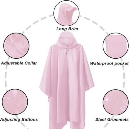 3-in-1 Multifunctional Waterproof Rain Jacket Poncho with Hood, Breathable Raincoat Pink V1188-MS-325-1798