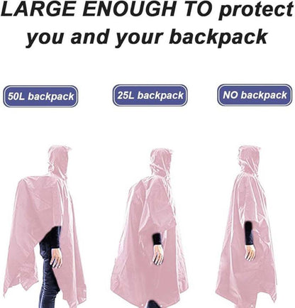 3-in-1 Multifunctional Waterproof Rain Jacket Poncho with Hood, Breathable Raincoat Pink V1188-MS-325-1798