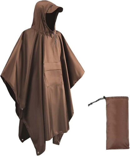 3-in-1 Waterproof Rain Jacket Poncho with Hood, Breathable for Outdoor Activities, Brown V1188-MS-325-1799