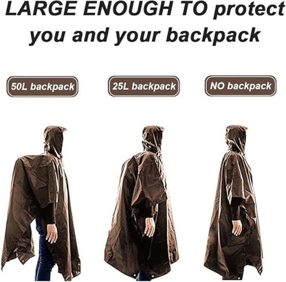 3-in-1 Waterproof Rain Jacket Poncho with Hood, Breathable for Outdoor Activities, Brown V1188-MS-325-1799