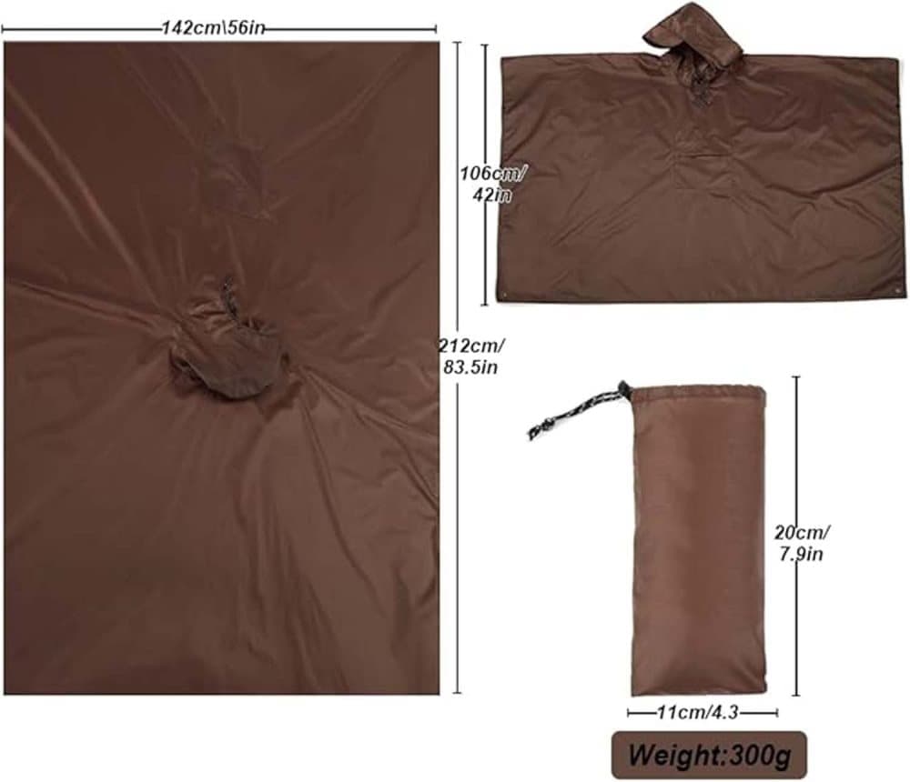 3-in-1 Waterproof Rain Jacket Poncho with Hood, Breathable for Outdoor Activities, Brown V1188-MS-325-1799