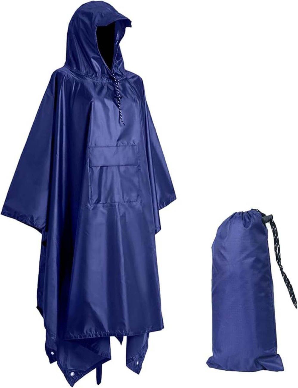 3-in-1 Waterproof Rain Jacket Poncho with Hood, Breathable for Outdoor Activities, Blue V1188-MS-325-1800