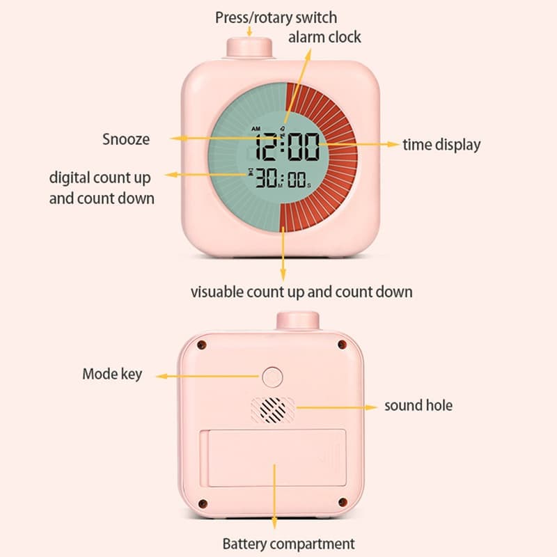 Digital Visual Timer 3-in-1 Clock Alarm Countdown for Kids and Home, Pink, 60 Min V1188-MS-325-1802
