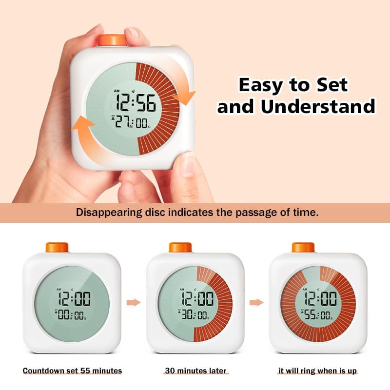 Digital Visual Timer 3-in-1 Clock Alarm with 60 Min Countdown, White V1188-MS-325-1803