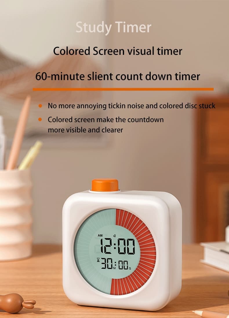 Digital Visual Timer 3-in-1 Clock Alarm with 60 Min Countdown, White V1188-MS-325-1803