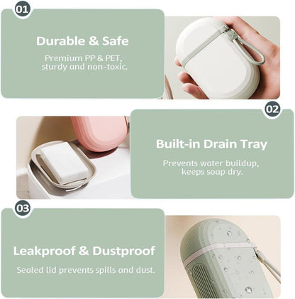 2-Pack Portable Soap Dish with Drainage Grid and Handle, Waterproof Travel Soap Storage for Outdoor Activities V1188-MS-325-1806