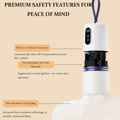 Portable dryer 360 degrees hot air with drying bag, quiet operation, 30-240 minute timer, perfect for travel V1188-MS-325-1808