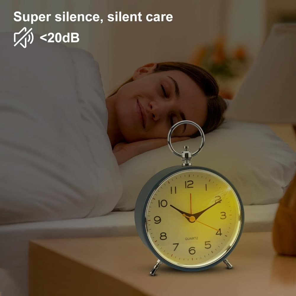 Silent Analog Alarm Clock with Snooze Button, Retro Design and Lighting, 16x11 cm, Blue V1188-MS-325-1809
