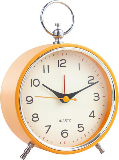 Silent Analog Alarm Clock with Snooze Button, Retro Design and Lighting, 16x11 cm, Orange V1188-MS-325-1810