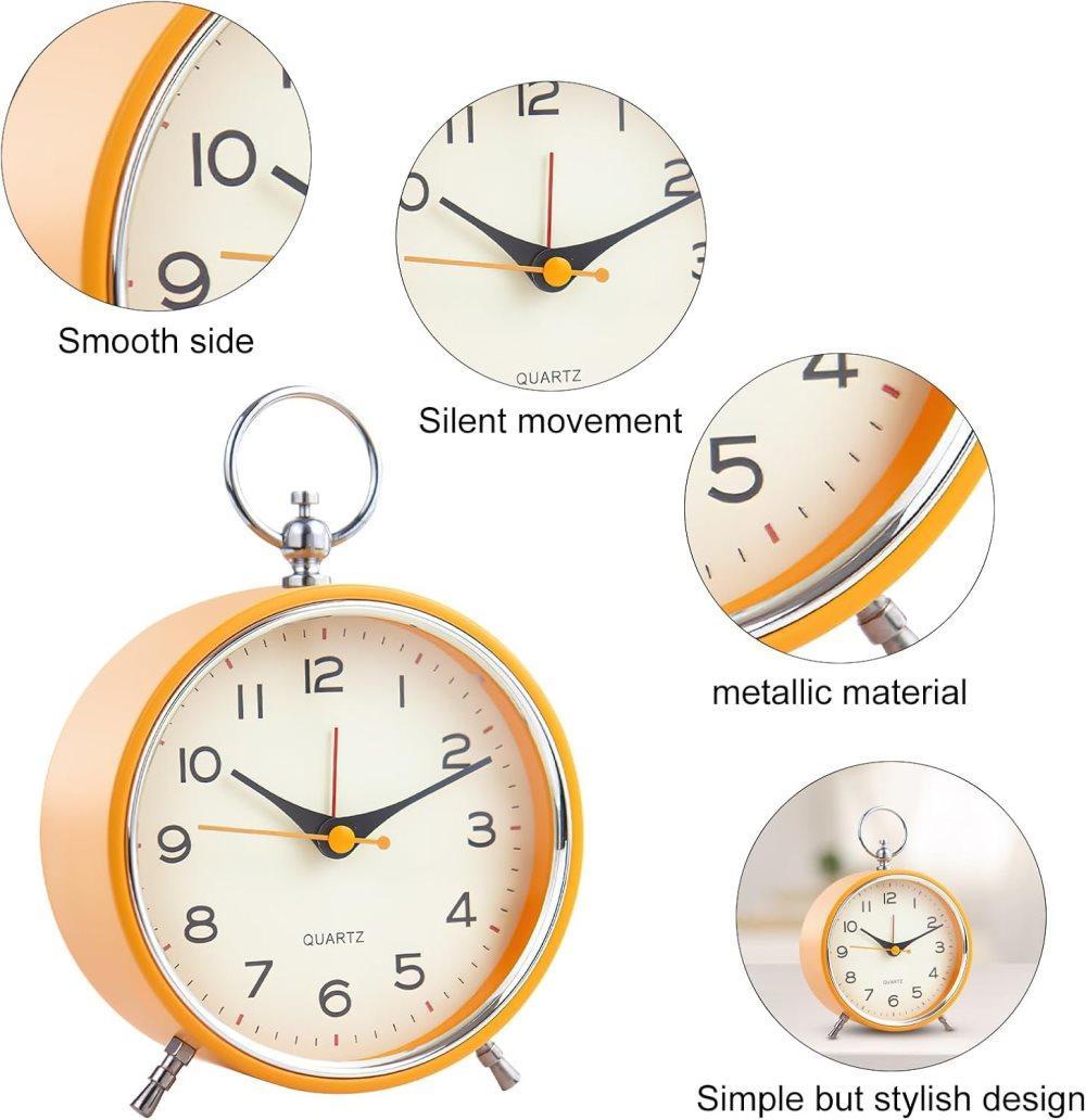 Silent Analog Alarm Clock with Snooze Button, Retro Design and Lighting, 16x11 cm, Orange V1188-MS-325-1810