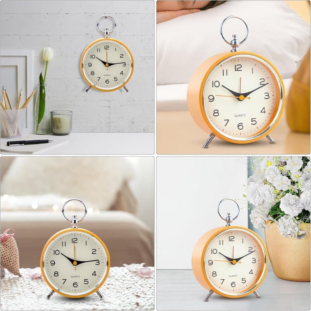Silent Analog Alarm Clock with Snooze Button, Retro Design and Lighting, 16x11 cm, Orange V1188-MS-325-1810