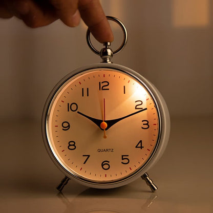 Analog Alarm Clock with Snooze Button, Retro Design and Lighting, White, 16x11 cm V1188-MS-325-1811