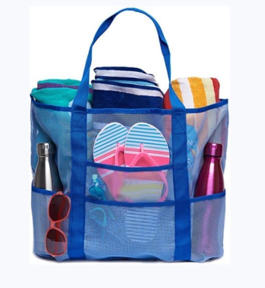 6 Pockets Foldable Mesh Beach Bag for Family Picnic, One Size, Blue V1188-MS-325-1822