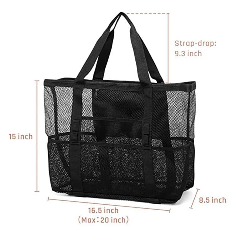 6-Pocket Foldable Mesh Beach Bag for Family Picnic, One Size, Red V1188-MS-325-1824