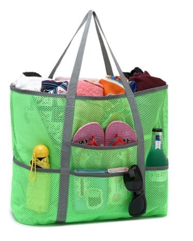 Foldable Beach Bag with 6 Mesh Pockets for Family Picnic, Green, 1 Pack V1188-MS-325-1825