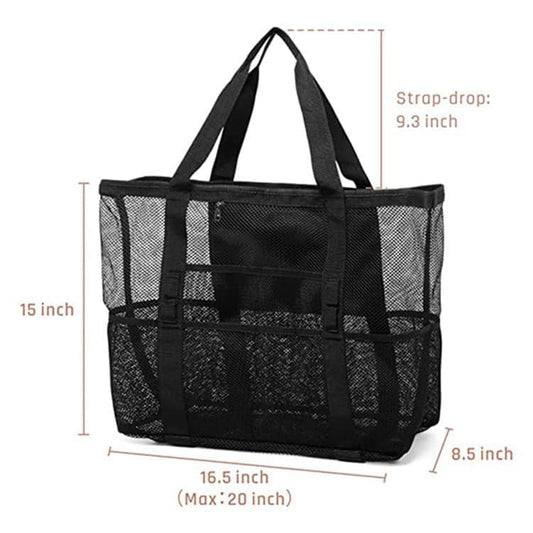 Foldable Beach Bag with 6 Mesh Pockets for Family Picnic, Green, 1 Pack V1188-MS-325-1825