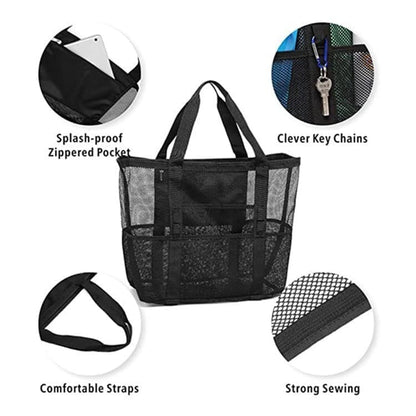 Foldable Beach Bag with 6 Mesh Pockets for Family Picnic, Green, 1 Pack V1188-MS-325-1825