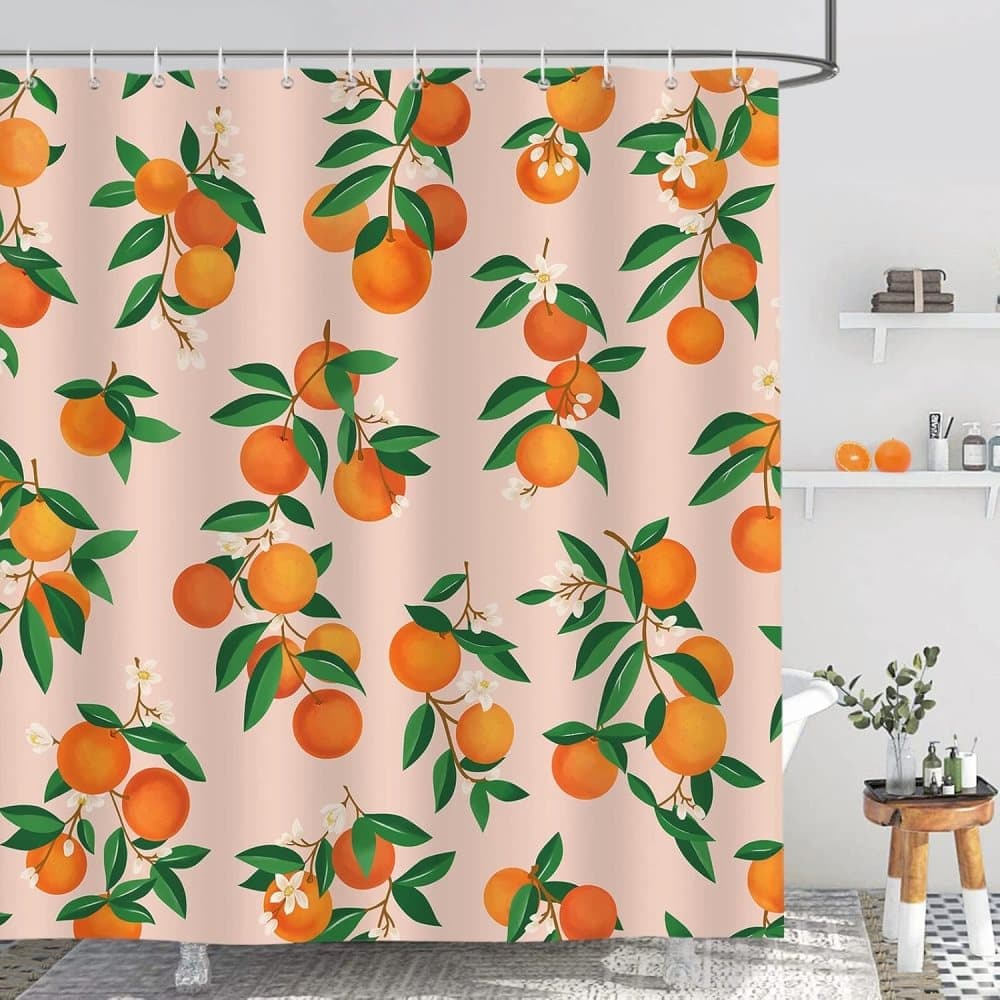 3D Fruit Shower Curtain Waterproof Mold Resistant with 12 Hooks, 70x72 inches, Orange V1188-MS-325-1827