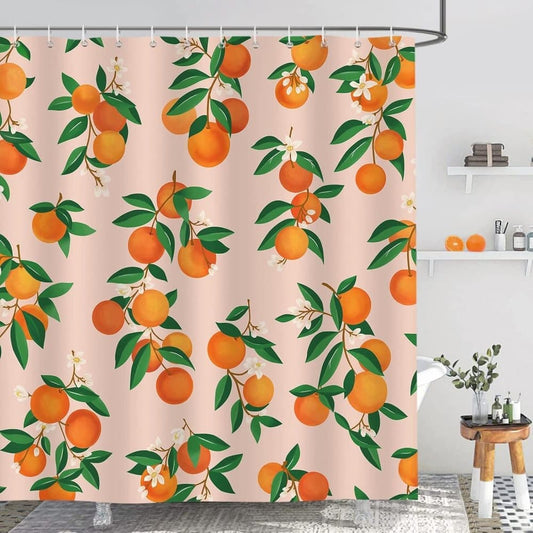 3D Fruit Shower Curtain Waterproof Mold Resistant with 12 Hooks, 70x72 inches, Orange V1188-MS-325-1827