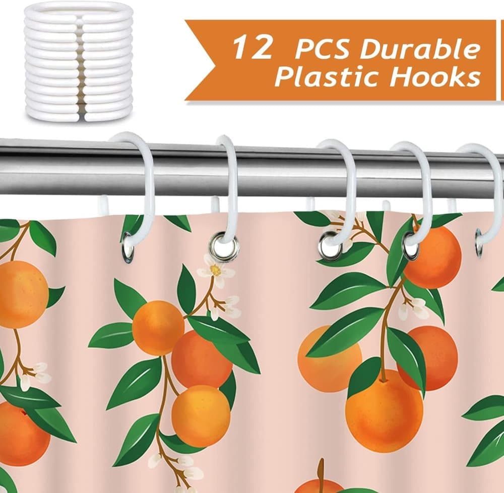 3D Fruit Shower Curtain Waterproof Mold Resistant with 12 Hooks, 70x72 inches, Orange V1188-MS-325-1827