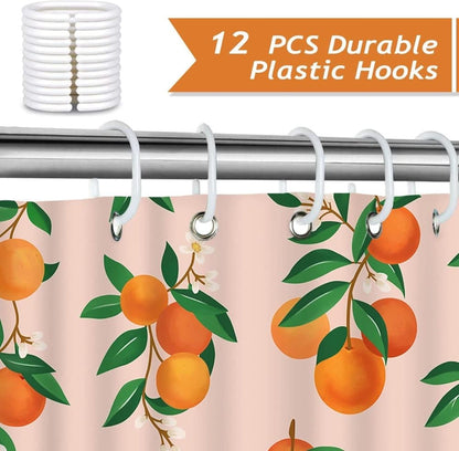 3D Fruit Shower Curtain Waterproof Mold Resistant with 12 Hooks, 70x72 inches, Orange V1188-MS-325-1827